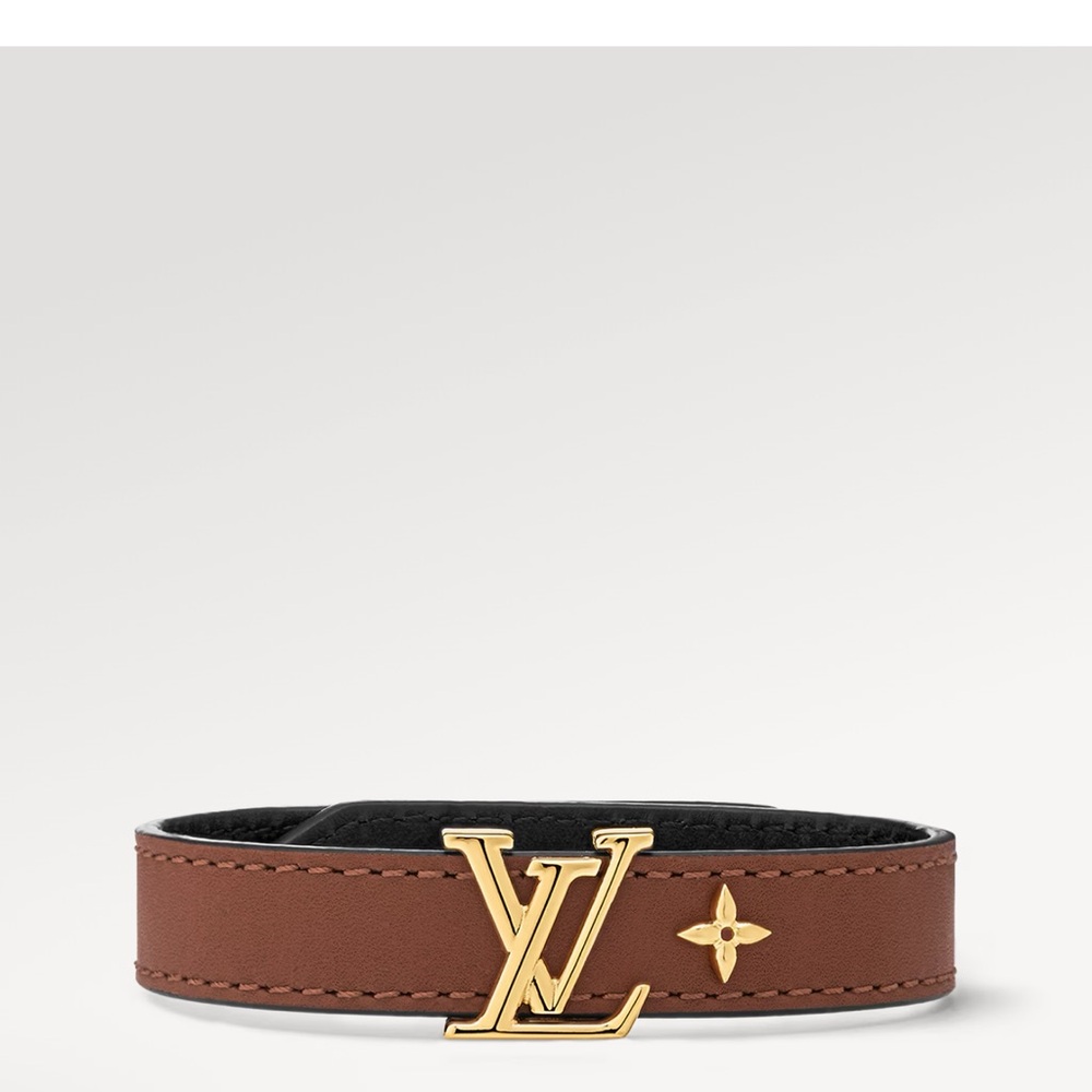 Louis Vuitton Lv iconic Gold and Brown Leather Bracelet size 19